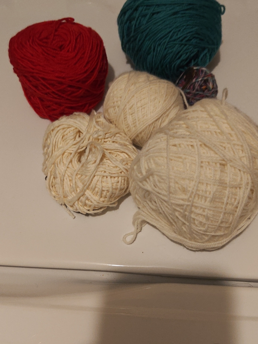 Cream, Red, and Teal Yarn Balls - Multi-Color Craft Bundle